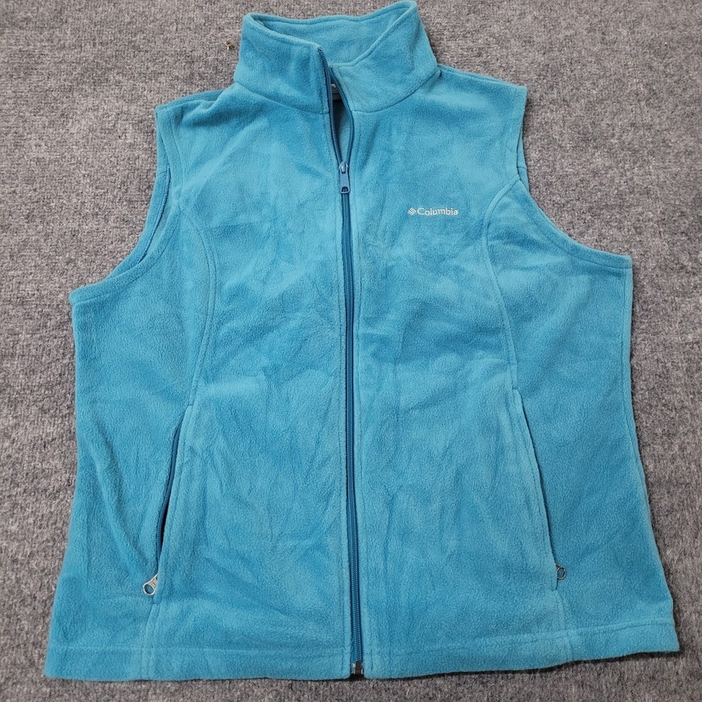 Columbia Vest Womens Size XL Blue Fleece Full Zip Mock Neck Outdoor Layering